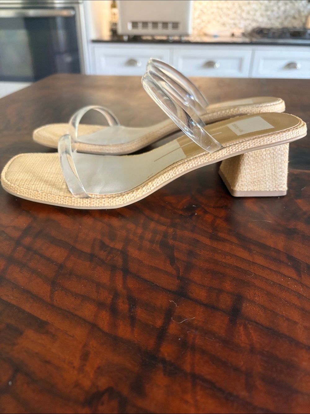 Dolce Vita Raffia Block Heel Sandals with Clear Straps